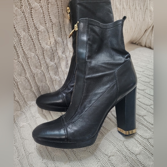 Tory Burch Black Leather 4.25"  Heeled Boots - Picture 3 of 12